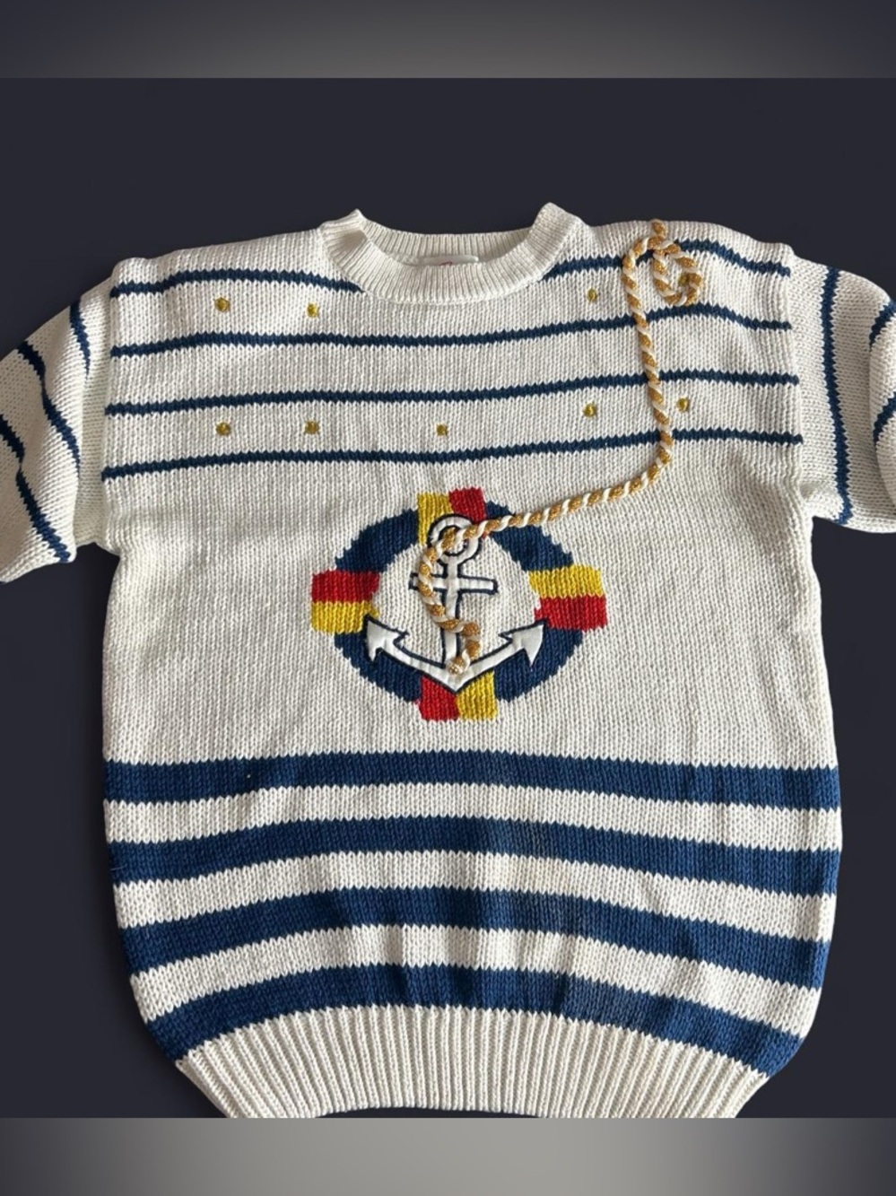 Nautical vintage 80s rare find sailor boating, Navy cotton blend knit sweater
